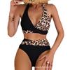 Xinsi Split Leopard Print Stitching Women's Swimsuit Sexy Bikini
