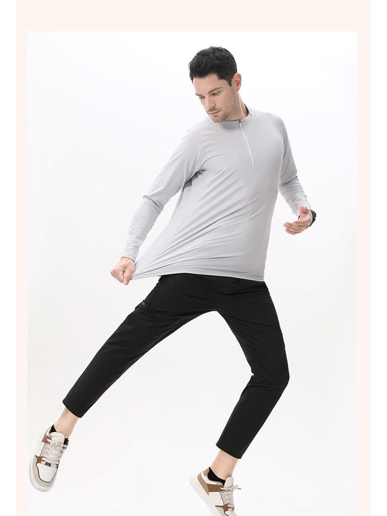 Di Jia Sports Schnelltrocknendes Langarm-Fitness-Schweißshirt mit halbem Reißverschluss für Outdoor-Laufen und Radfahren