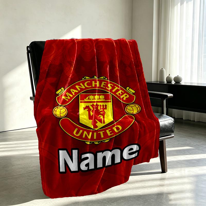Custom Name Personalized Manchester Football F.C Print Blankets, Home Decor, Bedroom, Sofa, Camping, Couch, Gifts for Birthday Christmas