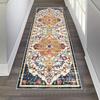 Farmhouse Vintage Runner Rug Brown Cream Medallion Floral Design Non Slip Mat For Hallway Kitchen Entryway Decor