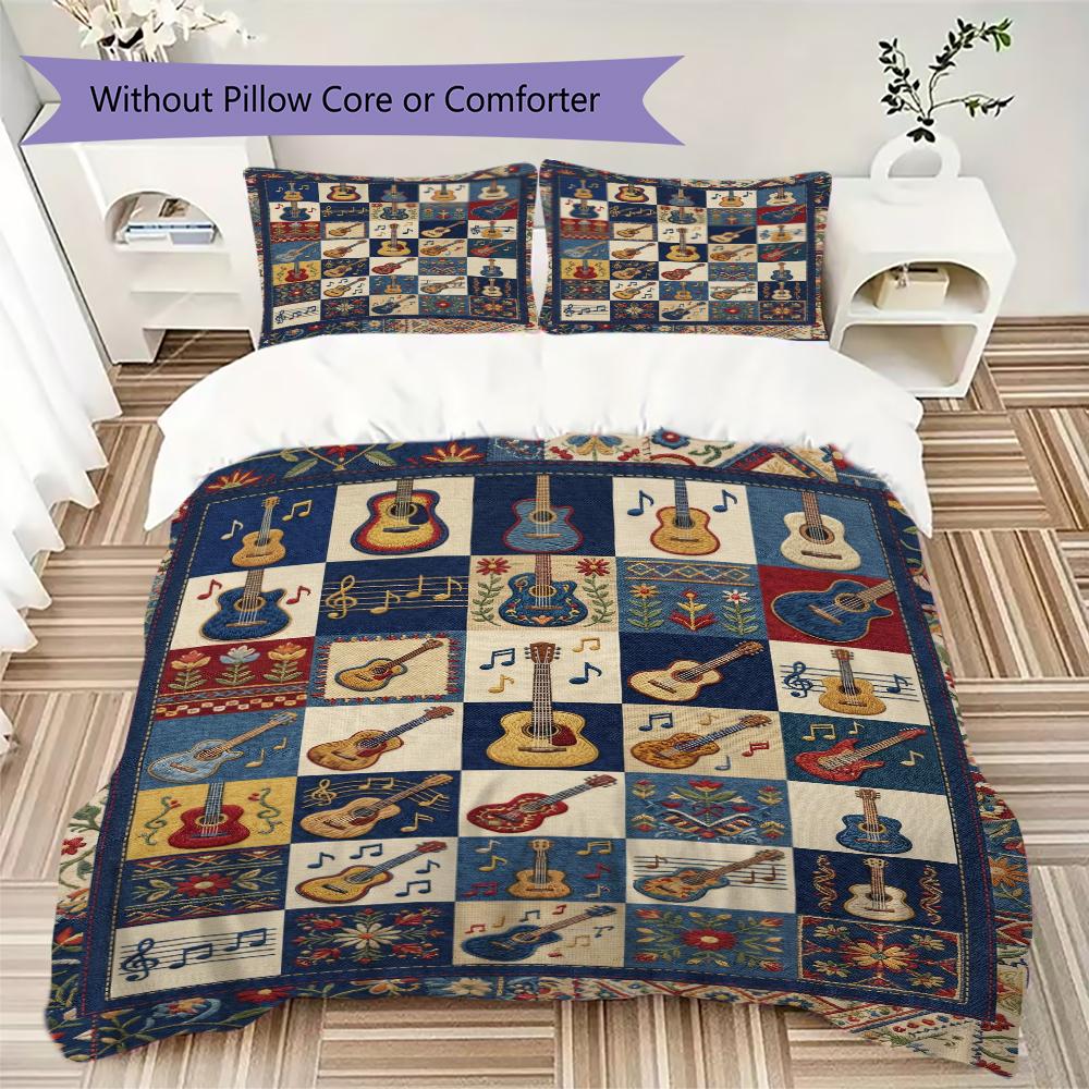 Guitar Music Pattern Bedding uilt Set uilt Cover Pillowcase Home Decoration Birthday Gift (1 * duvet cover + 2 * pillowcase  without core)56