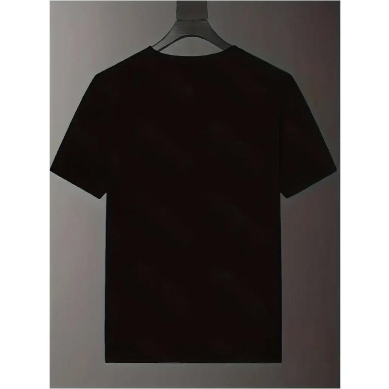 European Size Simple Men's T-Shirt Top Summer Loose Quick-Dry Short Sleeve Five-Star Pattern Print Men's Pullover T-Shirt