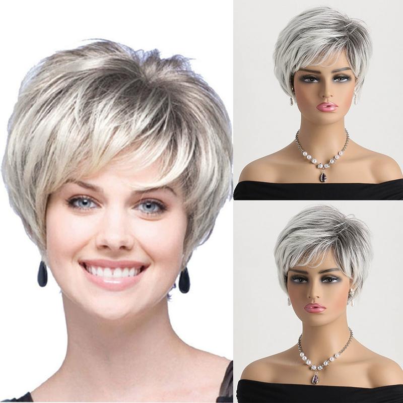 

Короткие кудрявые парики для женщин, многослойный пикси с челкой, термостойкие синтетические волосы для повседневного использования и вечеринок