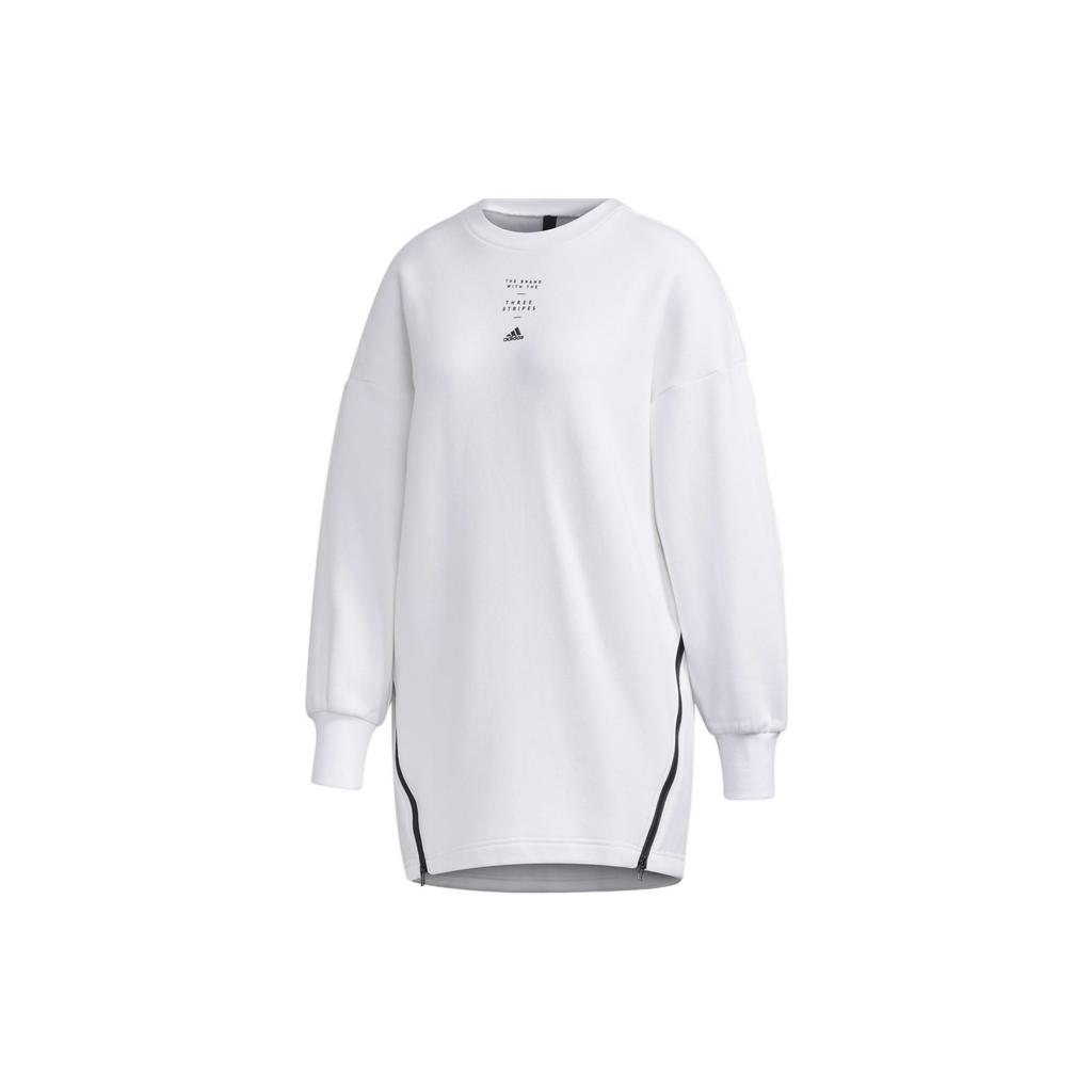 Adidas Style Long Sleeve Crew Neck Sweatshirt With Front Logo Print Women Sweatshirt White GF7022