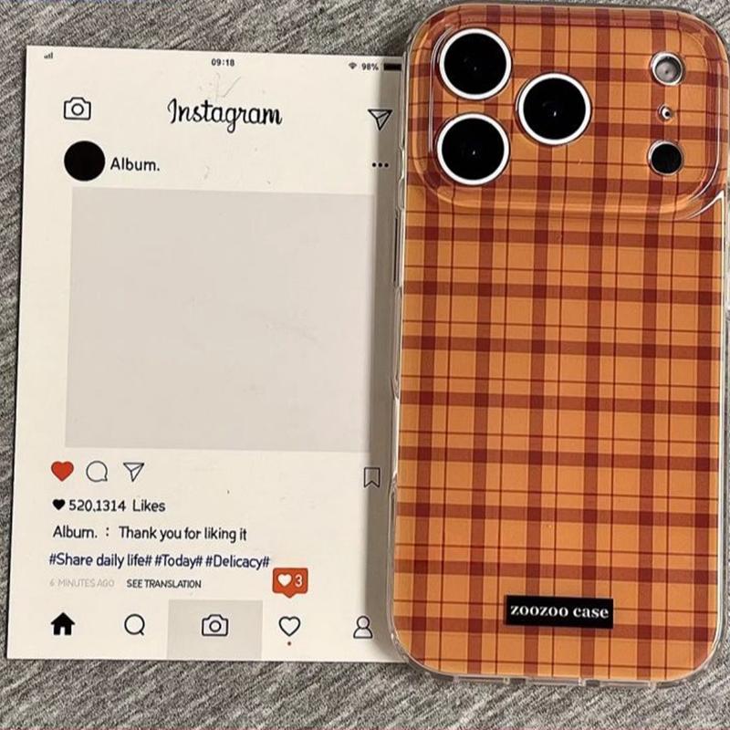 Trendy INS Creative Double-layered Orange Plaid Phone Case For iPhone 17Promax  Air 16 15 14 13 Pro MAX Plus Y2K Advenced Cover