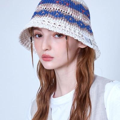 SLEEPYSLIP MARIA IVORY/BLAUWE BUCKET HAT