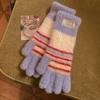 Harajuku Striped Knitted Gloves Rainbow Color Full Fingers Mittens Touchscreen Mittens  Winter