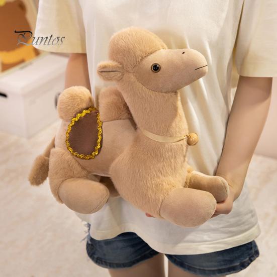 Camel Gift for Animal Lovers Realistic Bactrian Plush Doll, Soft Stuffed Toy with Embroidered Saddle Pads Small Plushie And Bells, Fuzzy Kids