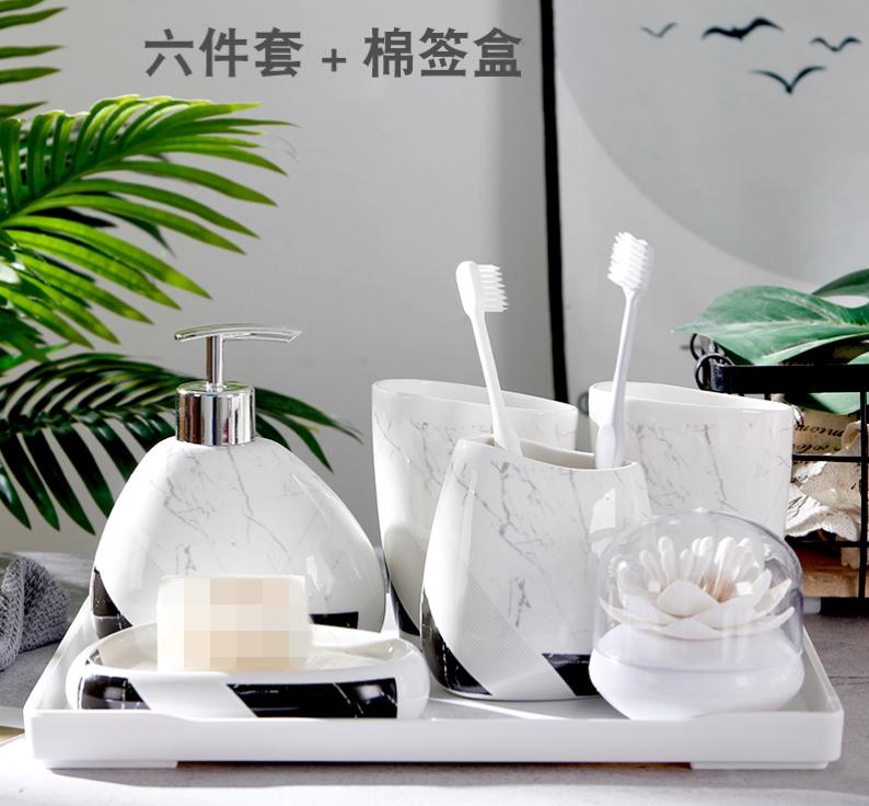 White Marble Texture Bathroom Supplies Toothpaste Dispenser Toothbrush Holder Cotton Swab Box Bathroom Decoration Accessories