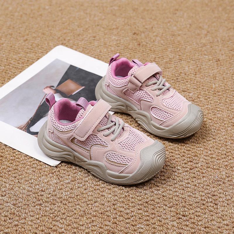 

Кроссовки для девочек школьный сезон новинка 2025 осень детские на мягкой подошве обувь для одноклассников мальчики сетчатые дышащие папа 31 inner length 19.5cm розовый