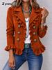 Blazer da Donna in Velluto con Risvolti e Chiusura a Bottoni per Abbigliamento Formale Autunno Inverno