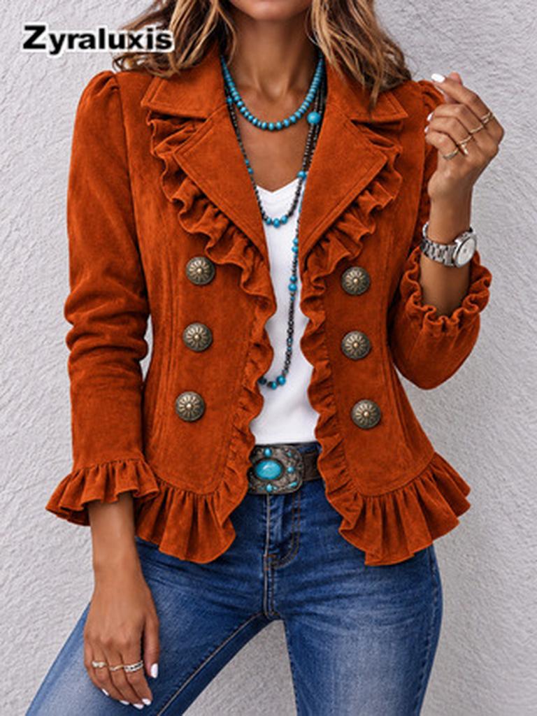 Blazer da Donna in Velluto con Risvolti e Chiusura a Bottoni per Abbigliamento Formale Autunno Inverno
