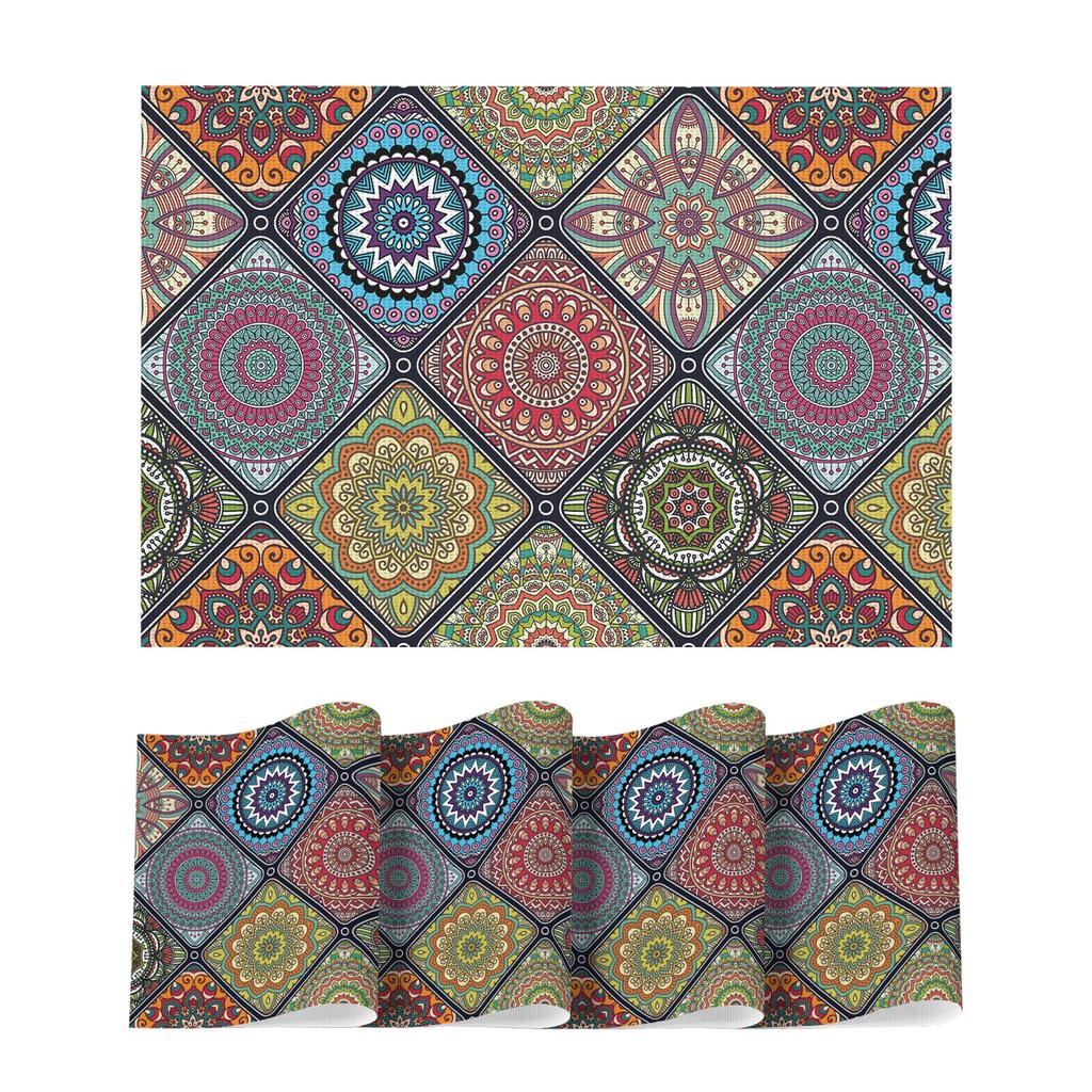 Mandala Vintage Vinyl Plastic Placemats Set of 4, 12x18 Inch Washable Non-Slip Table Mats for Party Kitchen Dining Decor