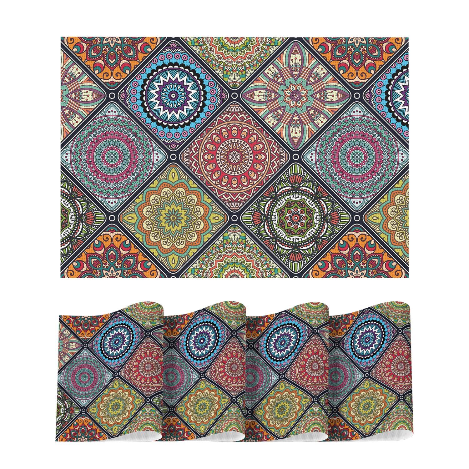 

Mandala Vintage Vinyl Plastic Placemats Set of 4, 12x18 Inch Washable Non-Slip Table Mats for Party Kitchen Dining Decor 12 x 18 , Rectangular 4 Pcs