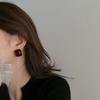 Silver Needle Square Smudge Resin Stud Earrings French Retro Temperament Earrings Fashion Simple High Sense Earrings