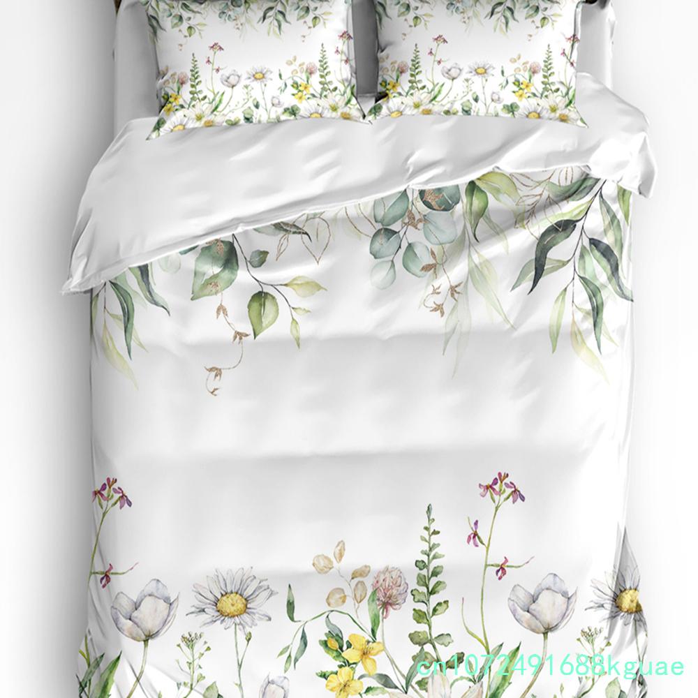 Fiori Selvatici Eucalipto Girasole Pianta Lavanda Set Biancheria da Letto 3 Pezzi per Letto Matrimoniale Tessile per la Casa Copripiumino Coperta Copricuscino