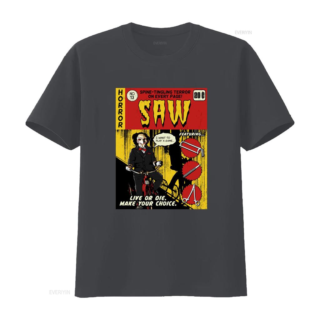 Comic Book Cover Saw T Shirt Horror Movie Inspired with Spine Tingling Design vintage Washed Versatile Slightly Comfortable