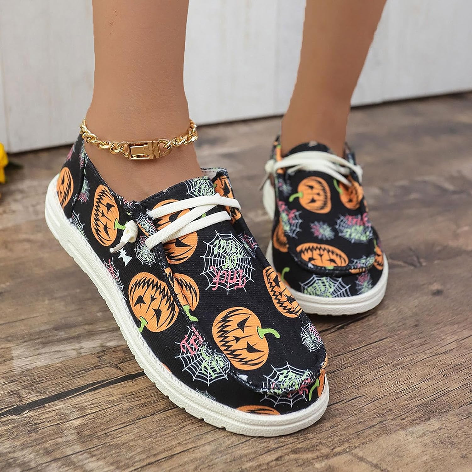 Женская мода на Хэллоуин, холщовые низкие кроссовки с принтом тыквы, туфли на платформе без шнуровки на плоской подошве, лоферы для женщин, повседневные прогулочные парусиновые кроссовки, обувь 36 жёлтый