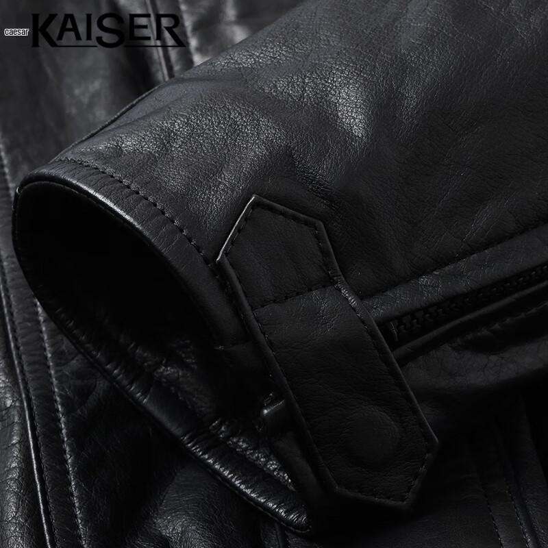 KAISER Men's Stand-Collar Cowhide Leather Jacket