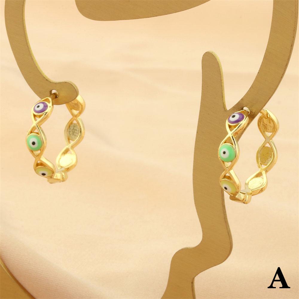 18K Gold-Plated Enamel Devil's Eye Ear Hoops for Women - Fashionable, Color-Retentive Design