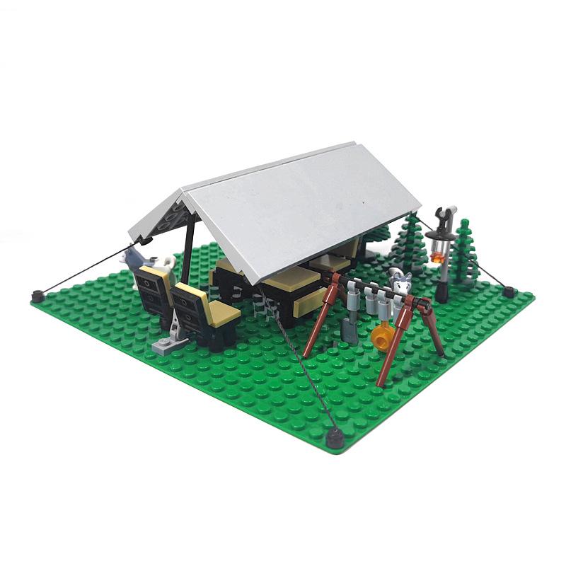 Camping Picnic Tent with BBQ Grill and Folding Chair | DIY Building Blocks Garden Scene