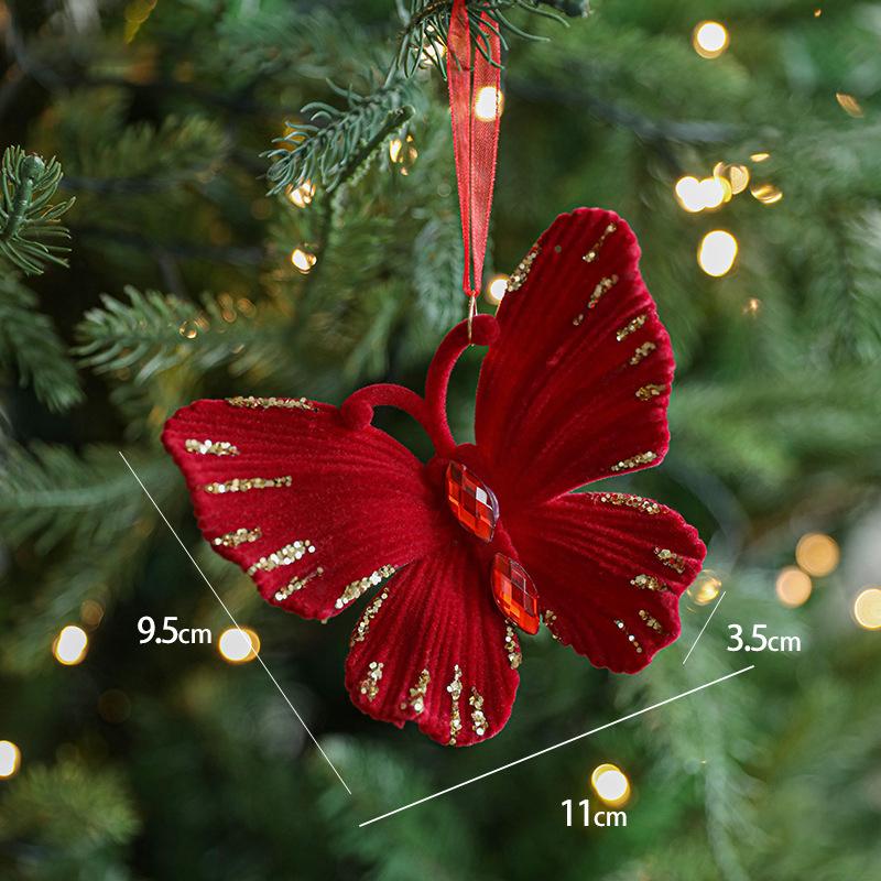 Red Flocking Christmas Bow Wreath Bell Christmas Tree Snowfall Elk Pendant Hanging Ornament Navidad 2025 Noel Home Party Decor