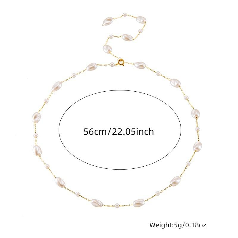 Gold Plated Baroque Freshwater Pearl Station Necklace, Stainless Steel Dainty Irregular Pearl Choker, Waterproof Elegant Jewelry for Women Gift