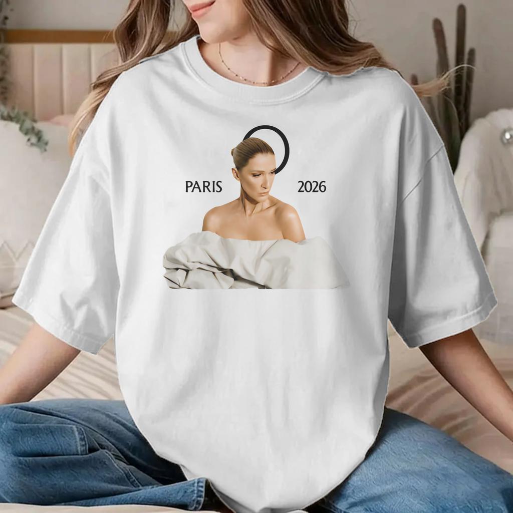 Celines Dion 2026 Paris Tour for Men Women T Shirt Music Casual Tee Shirt Short Sleeve Crew Neck T-Shirt Cotton Big Size Clothes