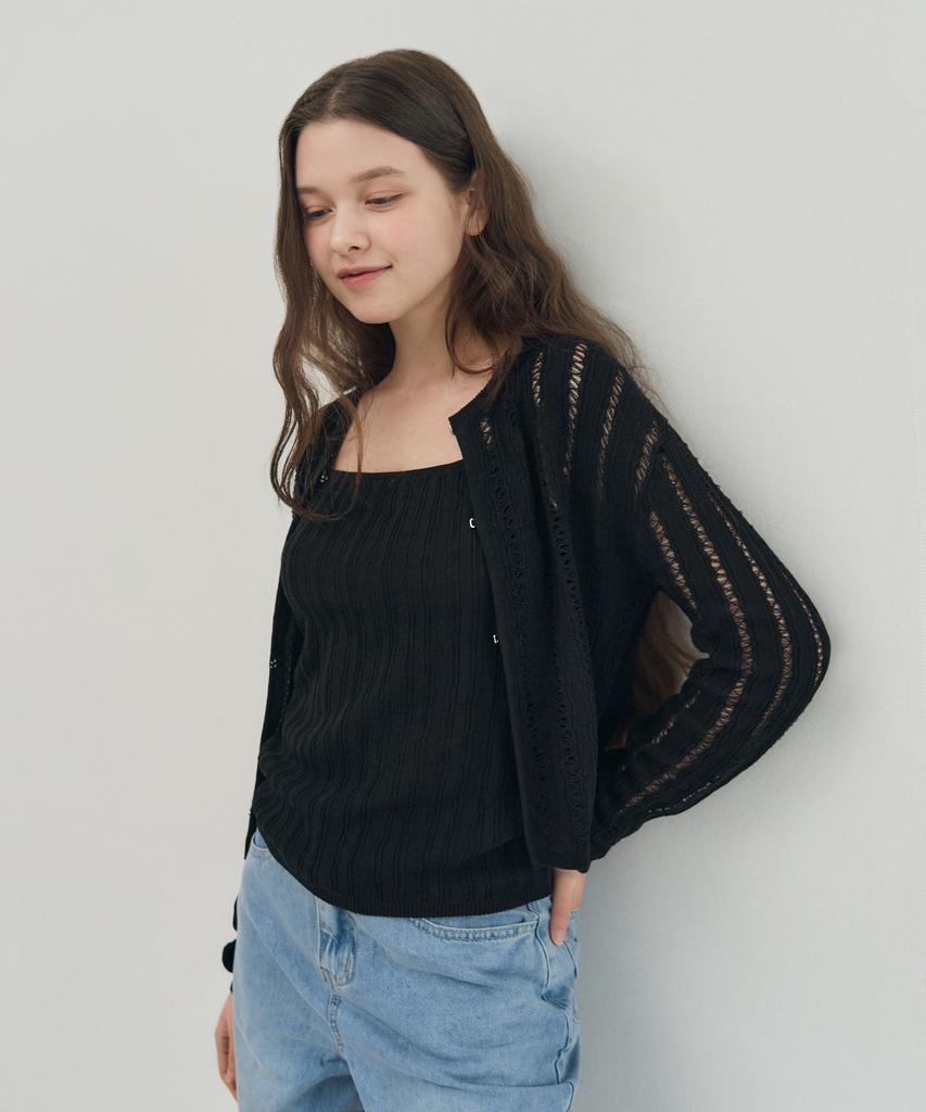 Basika Crochet Linen Hook Cardigan Set_3Color