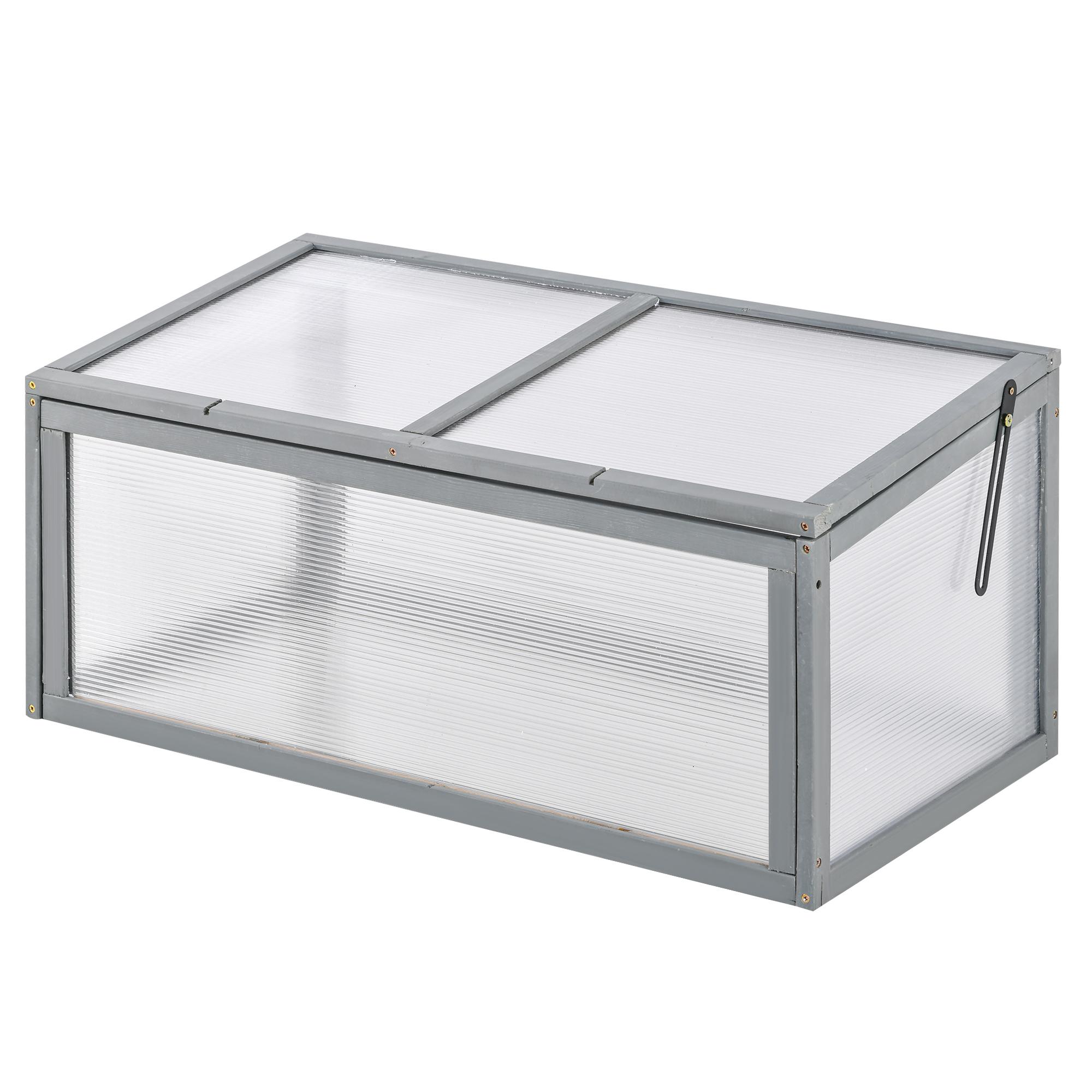 Serre-cadre froid en bois et polycarbonate 90 x 46 x 40 cm Serre résistante aux intempéries avec couvercle Boîte-cadre froid pour parterre de jardin Gris