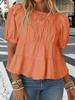 Blusa da Donna in Cotone Babydoll Manica a Sbuffo Smocked Peplo Top Svasato