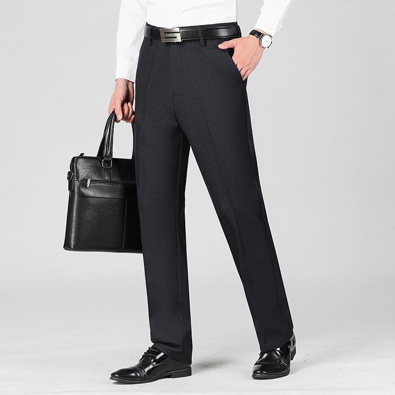 Men's Winter Fleece-Lined High-Waisted Straight-Leg Dress Pants - Loose Fit, Plus Size, Warm