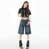 Retro Spicy Woman Cropped Denim Shorts Women'S Summer Low Waisted Loose Design Straight Five-Point Pants