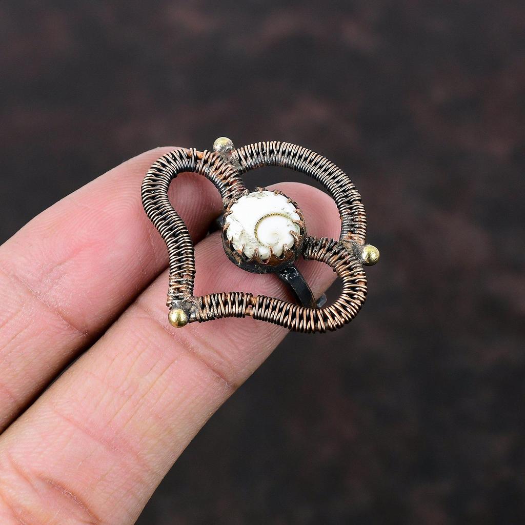 Shivaauge Muschelring Kupferdraht umwickelter Ring Verstellbarer handgefertigter Ring Drahtwickel Schmuck Fantastischer Edelsteinring Kupferschmuck Geschenk für Frauen