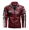 Men Motorcycle Jacket Winter Men Faux Pu Leather Jacket Casual Embroidery Coat Zipper Fleece Jacket