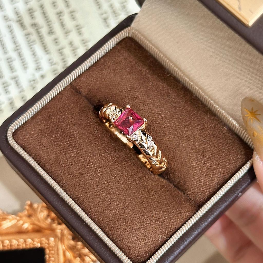 Xiaohongshu Hot-selling Wheat Ear Colored Treasure Open Ring Full of Diamonds Exquisite Medieval French Retro Adjustable Ring