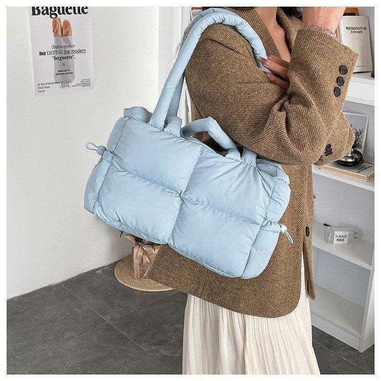 Spring solid color zipper puff lightweight color women's bag shoulder cross