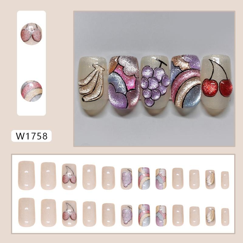 

Накладной ноготь Rainbow Wearing Nail Piece, накладной ноготь Трехмерный фруктовый Rainbow Cat Eye Removable Nail Piece 24 шт.