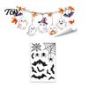Spooky Party Glass Decor Halloween Window Clings, Pumpkins Skeletons Ghosts And Bats Print Decorative Clings Decals, Electrostatic PVC Static