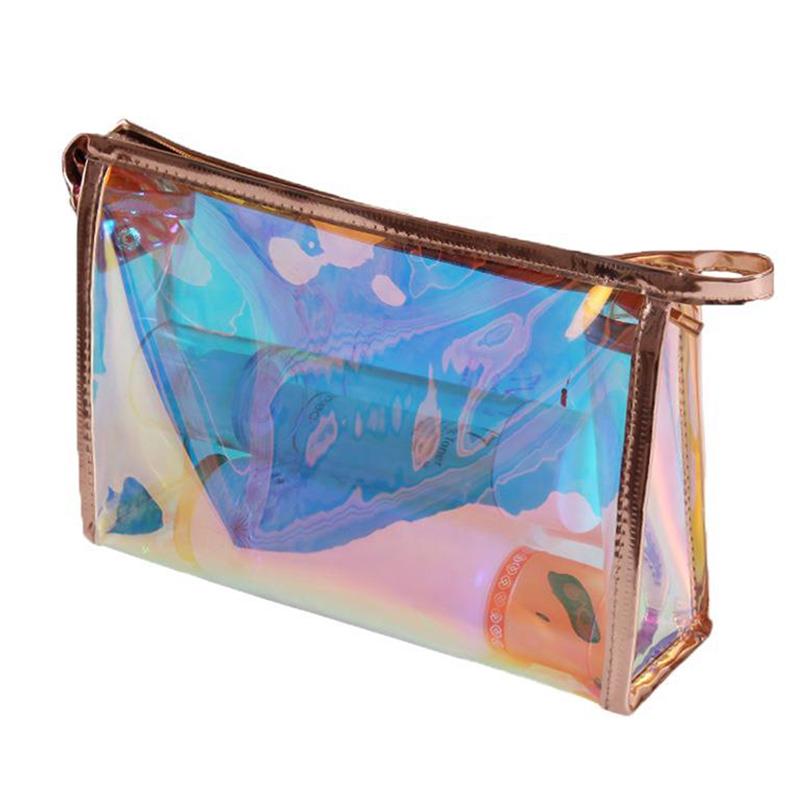 Borsa cosmetica olografica colorata da donna in TPU trasparente per trucco e bellezza