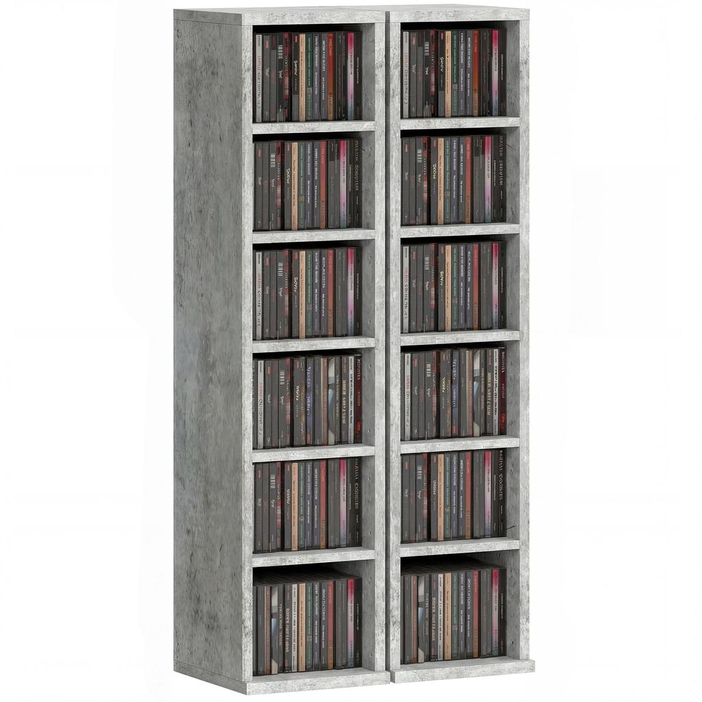 Set of 2 CD Media Display Shelf Unit Tower Rack with Adjustable Shelves, Grey