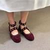 Retro Nieten Design Marke Damen Flache Schuhe Damen Mode Runde Zehenpartie Schnalle Ballerinas Frühling Herbst Bequeme Freizeitschuhe