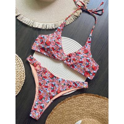Sexy Flowers Printed Halter Brazilian Bikini Women Swimwear Female Swimsuit Two-pieces Bikini Set Bather Bathing Suit