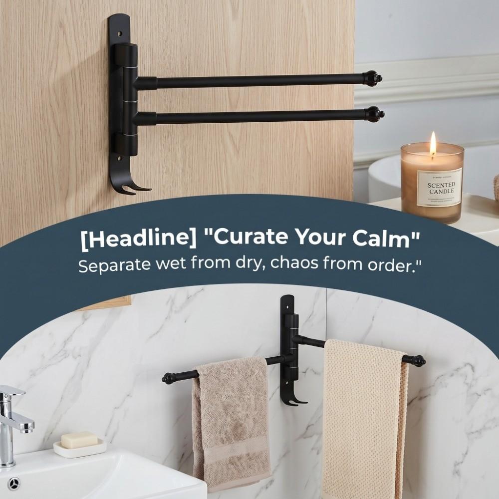 Black Swivel Towel Hanger Stainless Steel and Zinc Alloy Rotating Towel Bar  Space Saving
