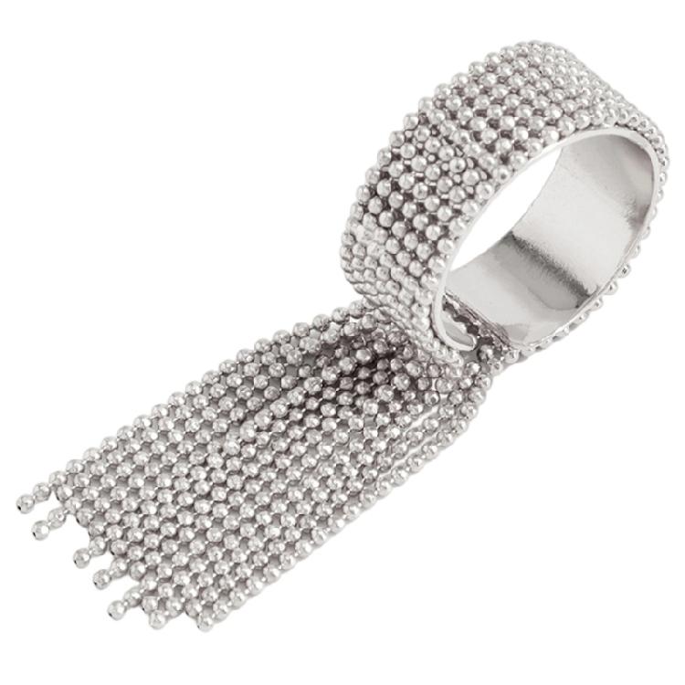 Party Outfit Ring with Flowing Drop Detail, Bead Chain Statement Design and Open Metal Tone Fit for Streetwear