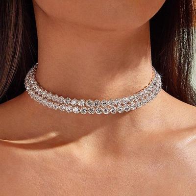 Doppellagige Strass-Blumen-Choker-Halskette Trendiger Schmuck N5736