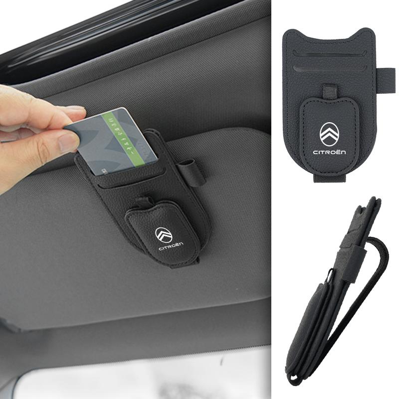 Car Sunglasses Holder Sun Visor Leather Glasses Clip Auto Accessories For Citroen C3 C4 C5 C1 C2 Berlingo Celysee Xsara Picasso