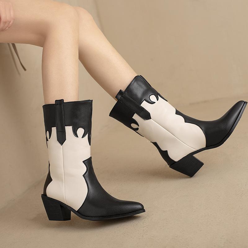 

Винтажные ковбойские сапоги в британском стиле в стиле рыцаря с v-образным вырезом на толстом каблуке и высоком каблуке с рукавами в стиле вестерн для женщин