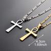 Anniyo 4.3CM Egyptian Cross Pendant Ankh Necklace Woman Men Gold /Silver Color African Charms Jewelry Egypt Nile Key #159321