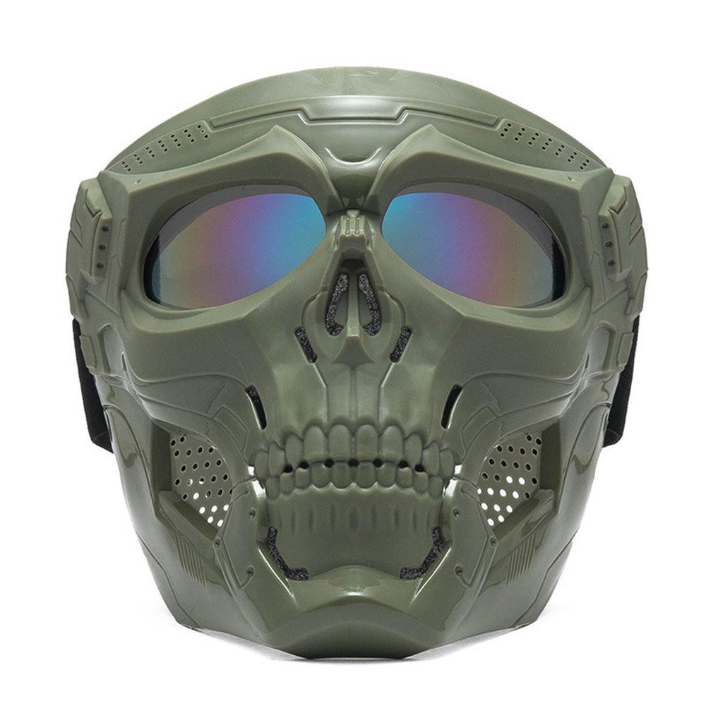Black Mask+Gray Lens Skull Tactical Mask Full Face Protective Helmet W/ Goggles